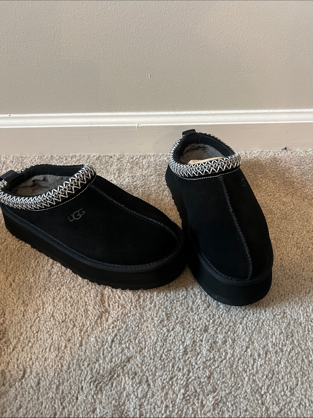 UGG Black Suede Platform Slip-On Clog with Contrast Trim